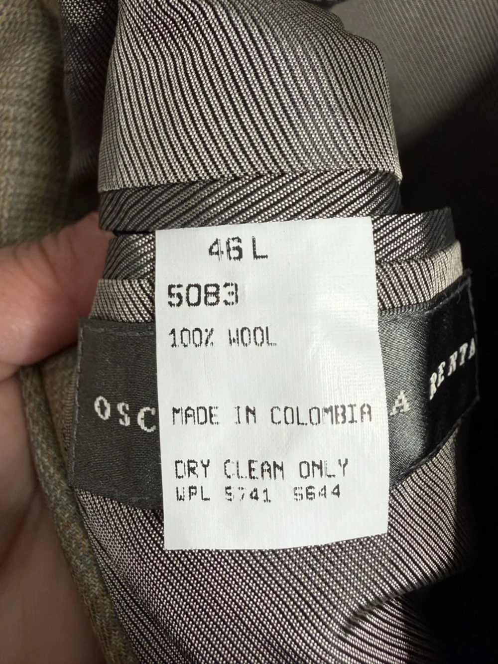 Oscar De La Renta Men’s Taupe Plaid Wool Blazer 46 Long Business Casual Workwear
